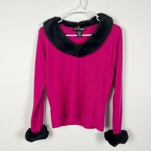 Vintage 90s Y2K Preppy Norton Petites Faux Faux Collar Sleeve Trim Sweater